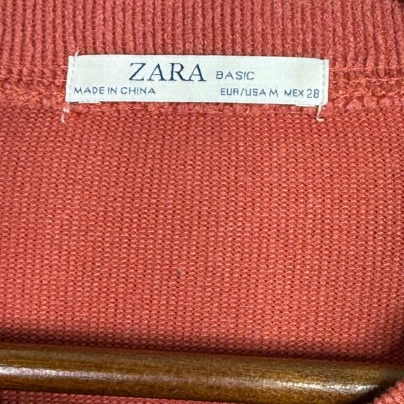 Zara Ruffle Gathered Top Elastic Waist Long Sleeve Stretch Sweater M Coral Pink - Picture 9 of 15